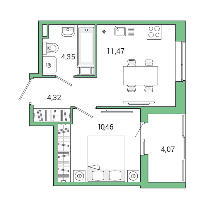 1-комнатная квартира 34.67 м², 1/9 эт., ЖК «Jaanila Drive»